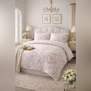 Cabbages & Roses Floral Toile Berry King Comforter Set 3pc Cotton Percale New